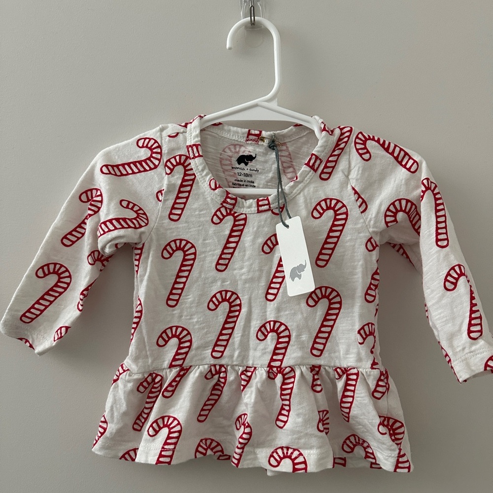 🆕 Candy Cane Print Long Sleeve Baby Tee